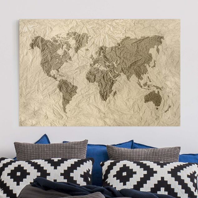 Dekoracja do kuchni Papierowa mapa świata beżowo-brązowa