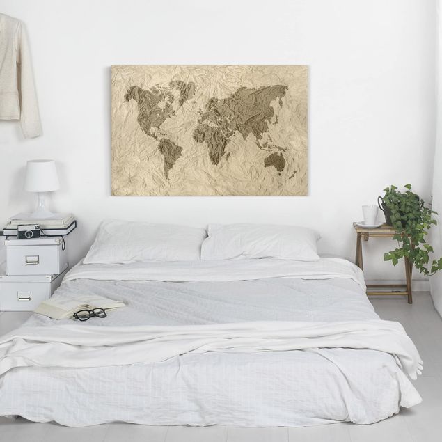 Obrazy nowoczesne Papierowa mapa świata beżowo-brązowa