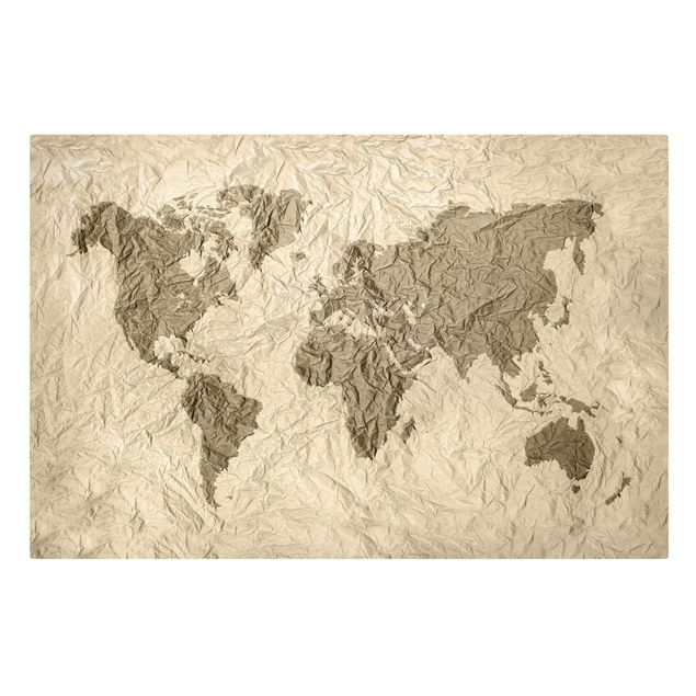 Obraz mapa świata Papierowa mapa świata beżowo-brązowa