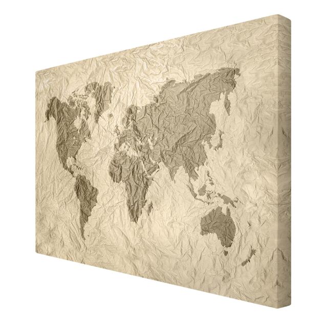 Obrazy na ścianę Papierowa mapa świata beżowo-brązowa
