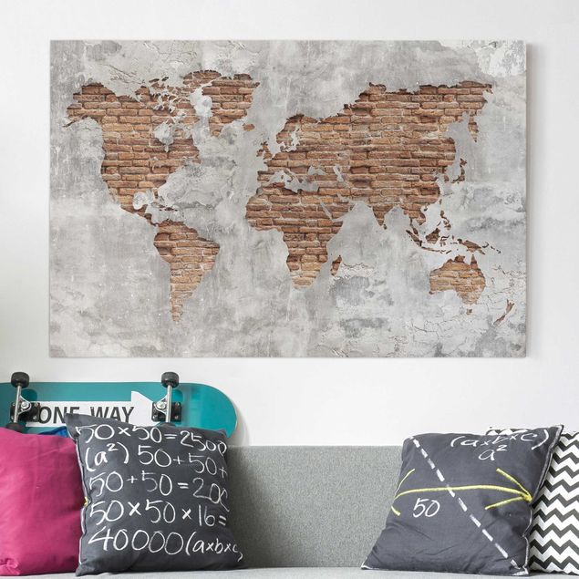 Dekoracja do kuchni Mapa świata Shabby Concrete Brick