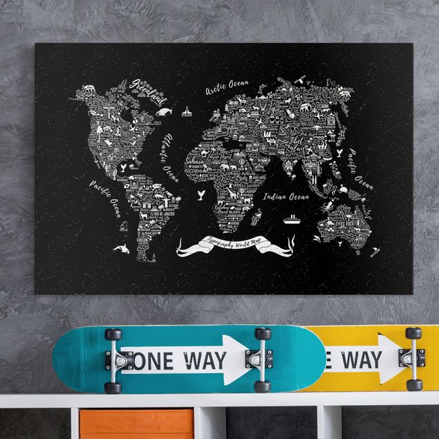 Dekoracja do kuchni Typografia mapa świata czarna