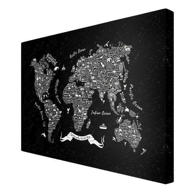 Obraz mapa świata Typografia mapa świata czarna