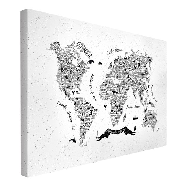 Zwierzęta obrazy Typografia Mapa świata biała