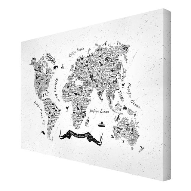 Czarno białe obrazki Typografia Mapa świata biała