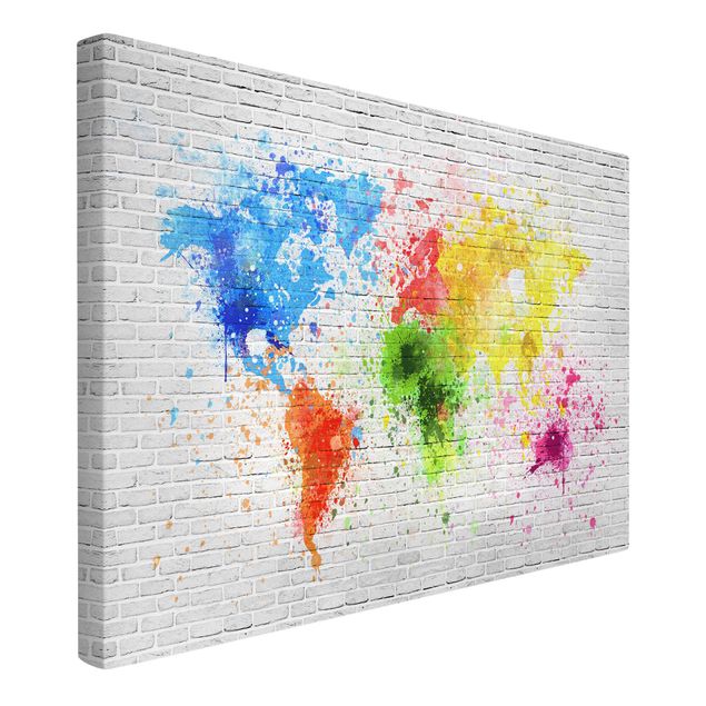 Obraz kolorowy Mapa świata z białą cegłą