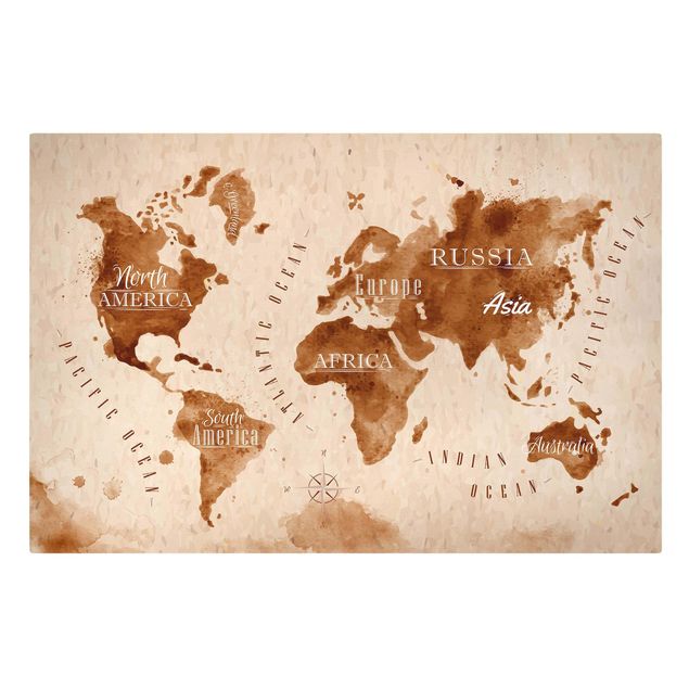 Obrazy mapy Mapa świata akwarela beżowo-brązowa