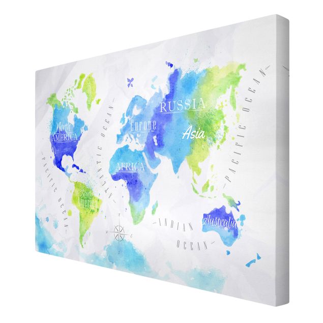 Obraz mapa świata Mapa świata akwarela niebiesko-zielona