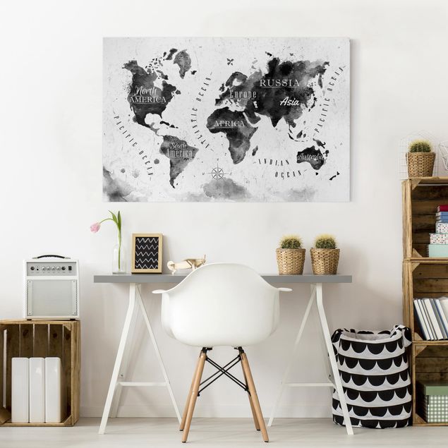 Nowoczesne obrazy Mapa świata akwarela czarna