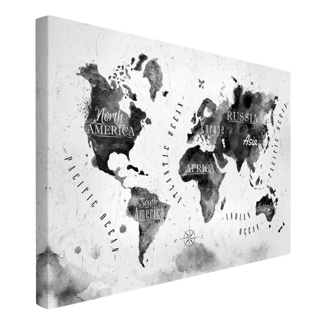 Czarno białe obrazki Mapa świata akwarela czarna