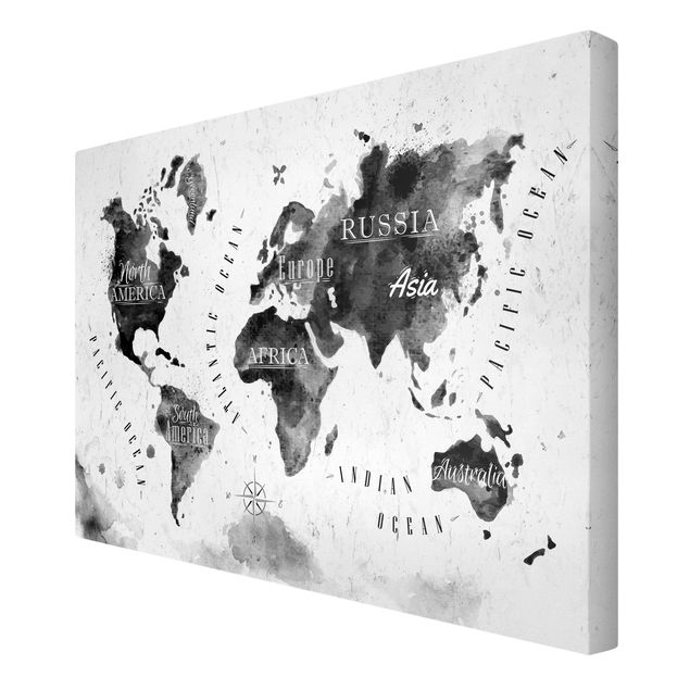 Obrazy na ścianę Mapa świata akwarela czarna