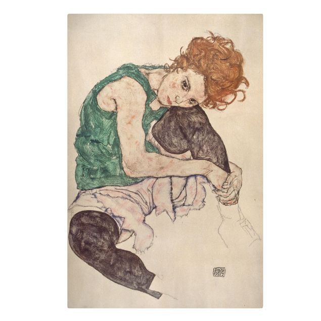Obrazy portret Egon Schiele - Siedząca kobieta z podniesionym kolanem