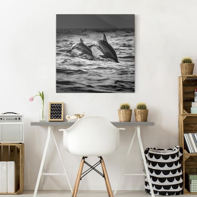 Obrazy do salonu nowoczesne Dwa skaczące delfiny