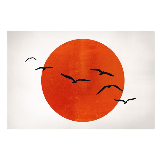 Obrazy ze zwierzętami Stado ptaków na tle czerwonego słońca I