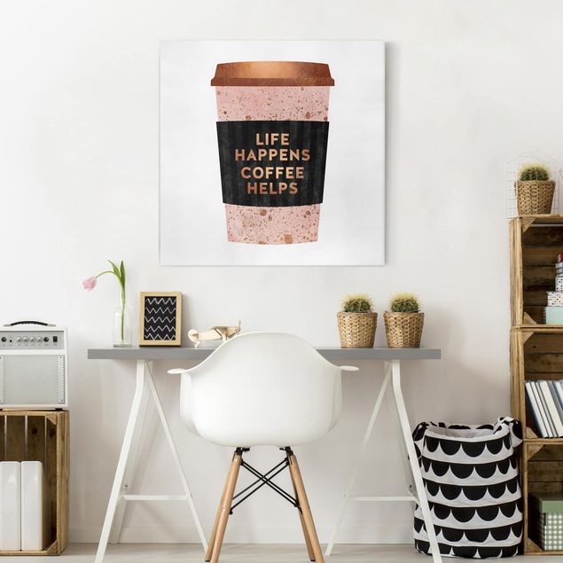 Obrazy powiedzenia Life Happens Coffee Helps Złoto