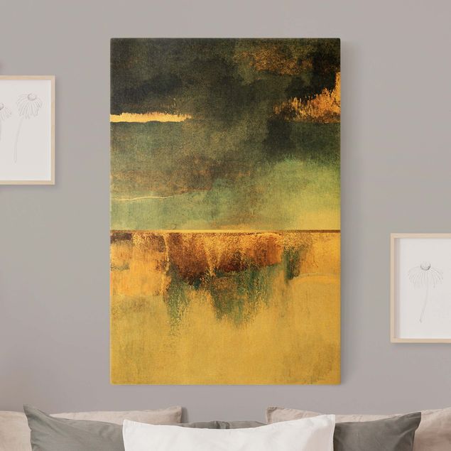 Obrazy do salonu Abstrakcyjny brzeg jeziora w kolorze złotym