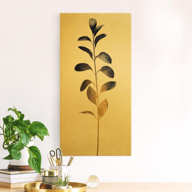 Dekoracja do kuchni Graficzny świat roślin - złoto i szarość