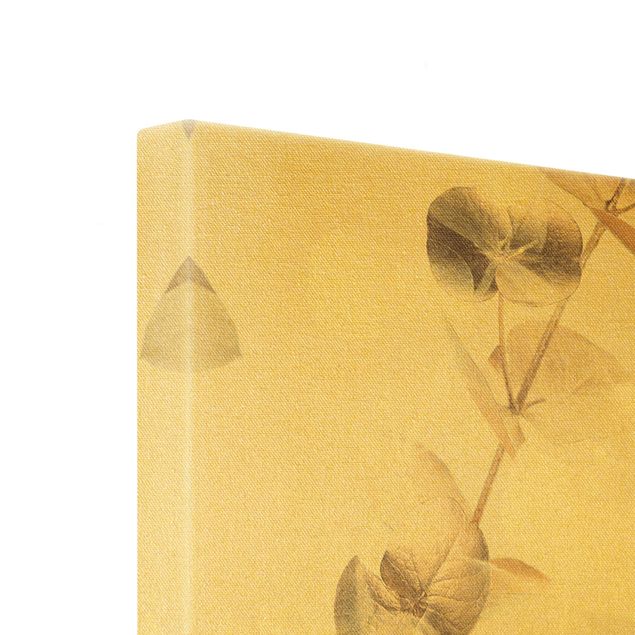Złoty obraz na płótnie - Złote gałązki eukaliptusa z białą I