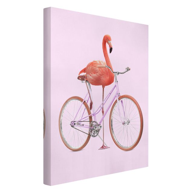 Zwierzęta obrazy Flamingo z rowerem