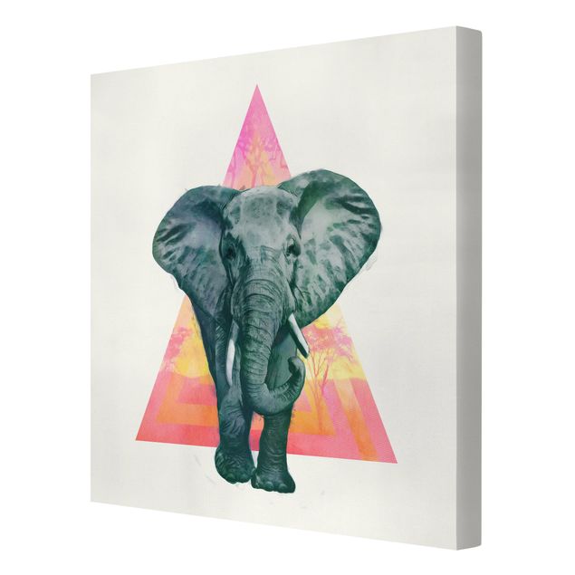 Obrazy słoń Ilustracja przedstawiająca słonia na tle trójkątnego obrazu