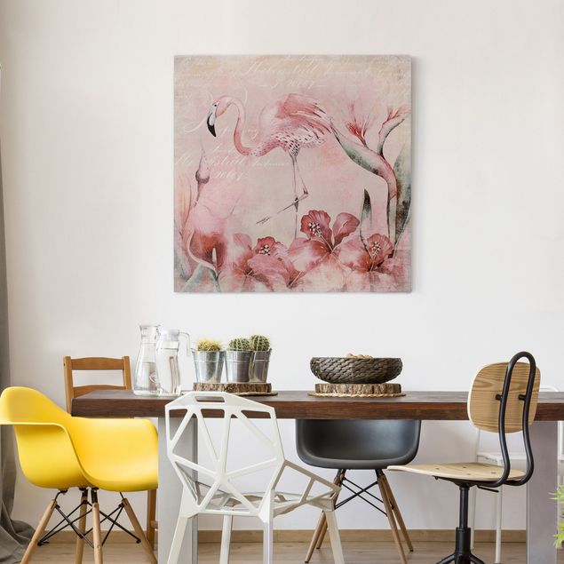 Obrazy do salonu Shabby Chic Kolaż - Flamingo