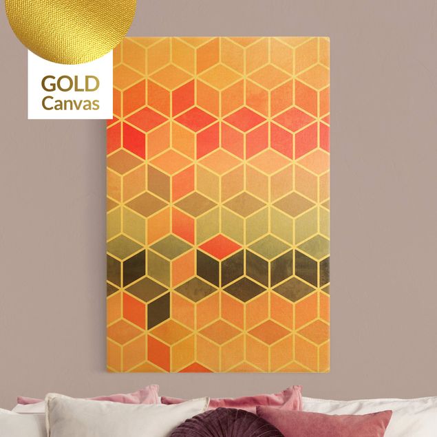 Obrazy do salonu nowoczesne Złotoen Geometry - kolorowa pastelowa