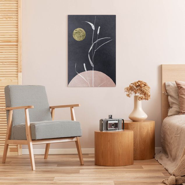 Obrazy nowoczesny Złoty księżyc z trzcinami