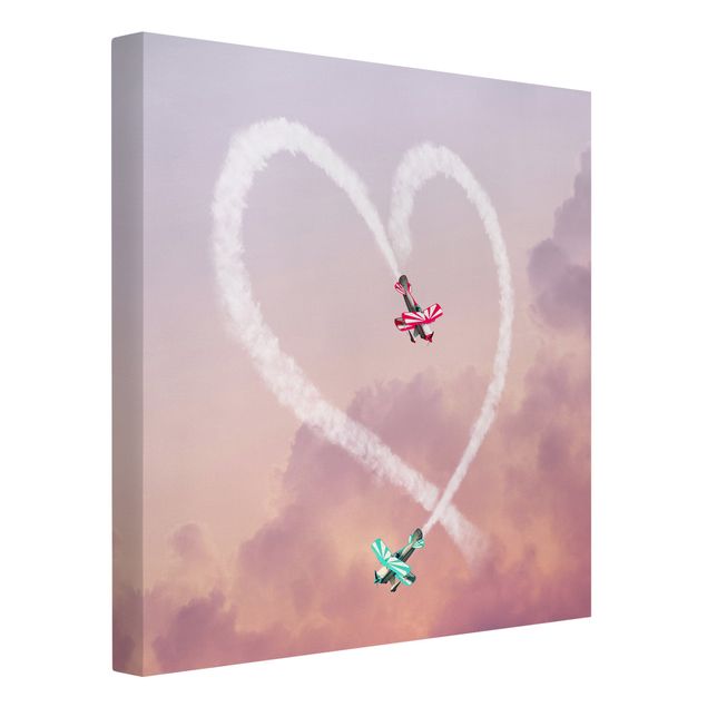 Obraz różowy Serce z samolotami