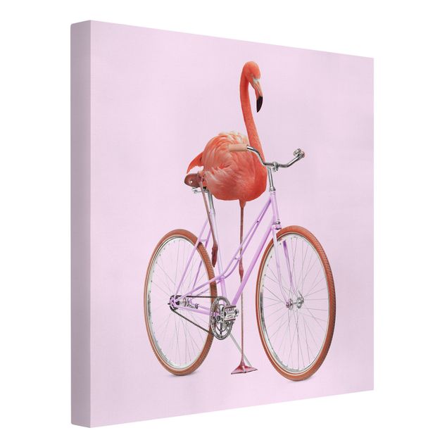 Zwierzęta obrazy Flamingo z rowerem