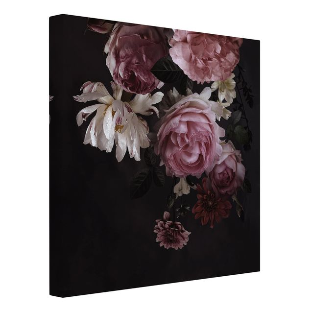 Obrazy nowoczesne Różowe kwiaty na czarnym tle