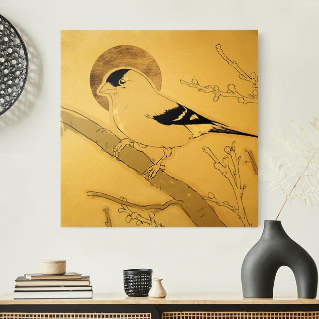 Nowoczesne obrazy do salonu Ptak na tle złotego słońca II