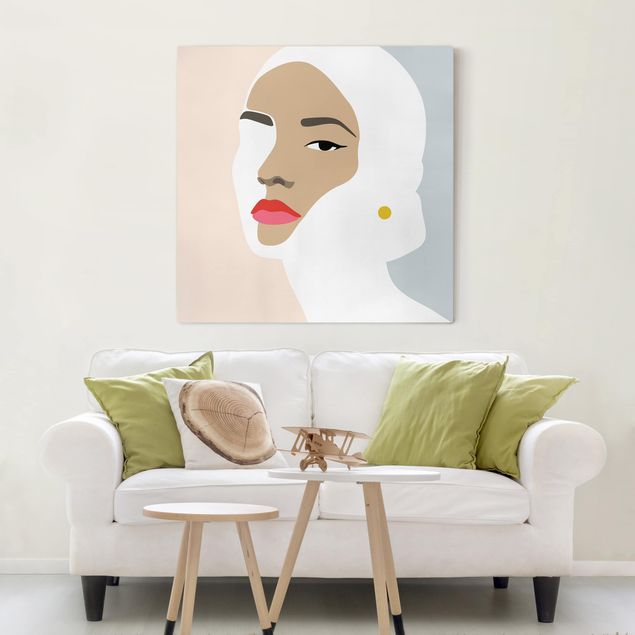 Obrazy nowoczesne Line Art Portret kobiety Pastelowa szarość