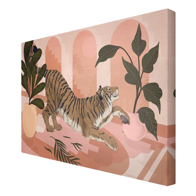 Obraz różowy Ilustracja tygrysa w pastelowym różowym malarstwie