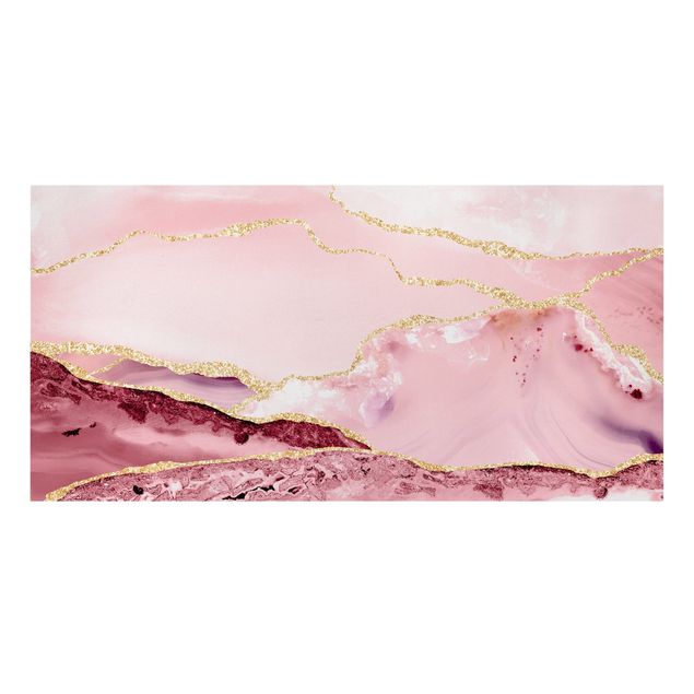 Obrazy góry Abstrakcyjne góry w kolorze różowym ze złotymi liniami