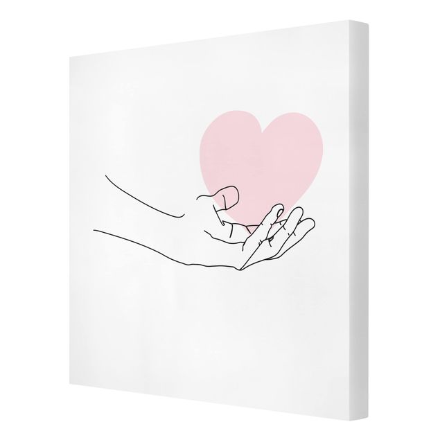 Różowy obraz Ręka z sercem Line Art