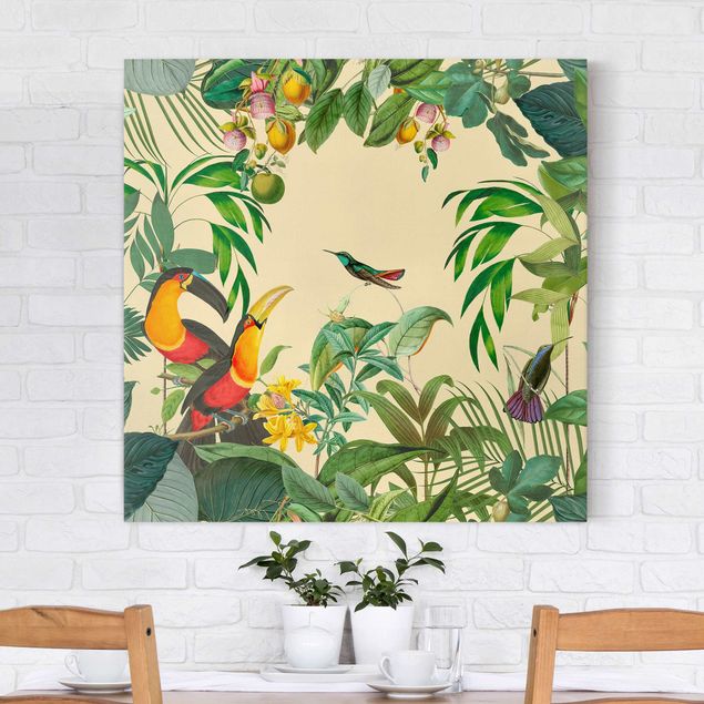 Dekoracja do kuchni Kolaże w stylu vintage - Ptaki w dżungli
