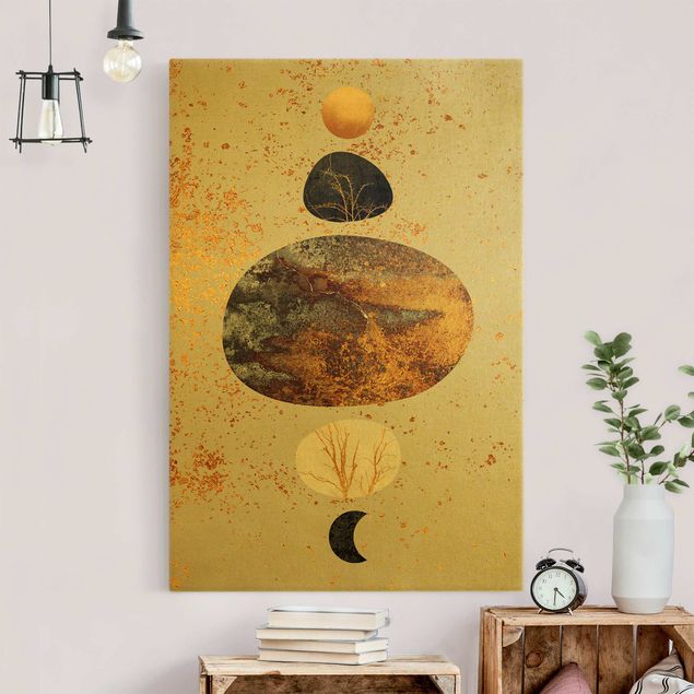 Obrazy do salonu Słońce i księżyc w złotym połysku