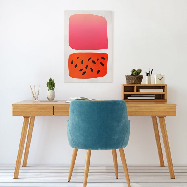 Obrazy do salonu nowoczesne Abstrakcyjne kształty - Melon i róż