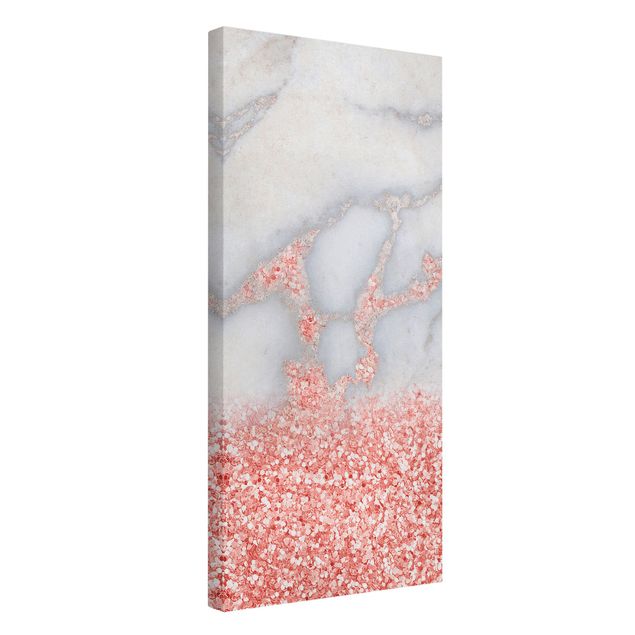 Obrazy nowoczesne Mamor look z różowym konfetti