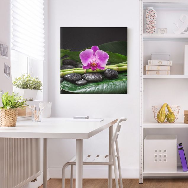Obrazy na płótnie orchidea Zielony bambus z kwiatem orchidei
