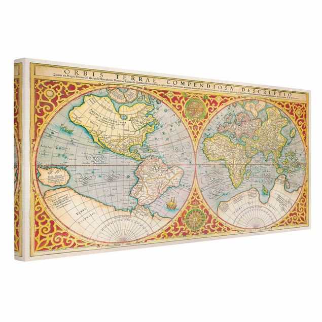 Obrazy retro Historyczna mapa świata Orbis Terrare Compendiosa Descriptio