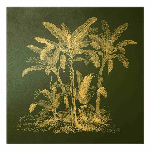 Zielony obraz Ilustracja przedstawiająca palmy bananowe na tle zieleni