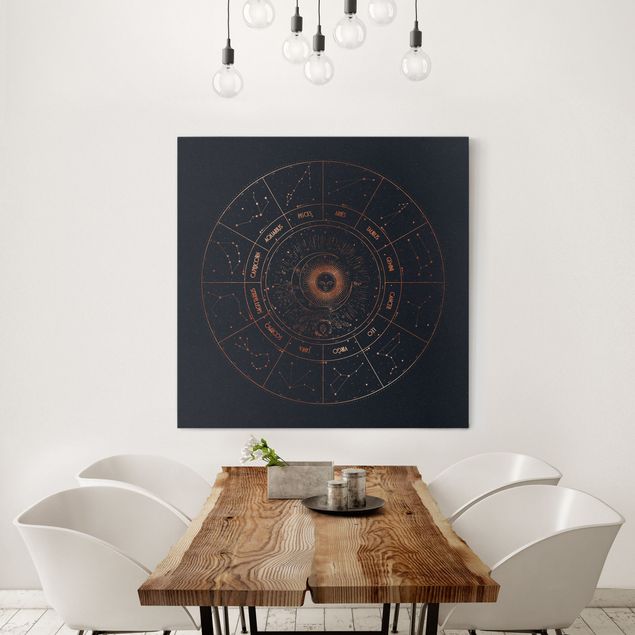 Nowoczesne obrazy do salonu Astrologia 12 znaków zodiaku Niebieskie złoto