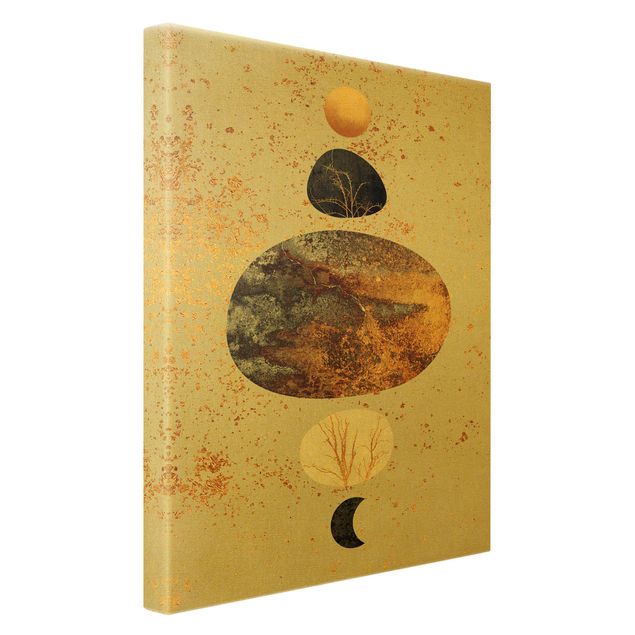 Obrazy artystów Słońce i księżyc w złotym połysku