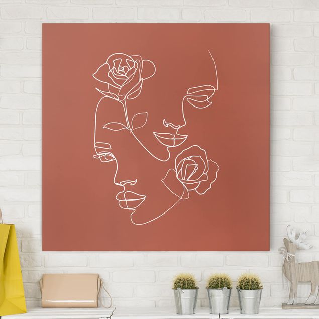 Obrazy motywy kwiatowe Line Art Twarze kobiet Róże Miedź