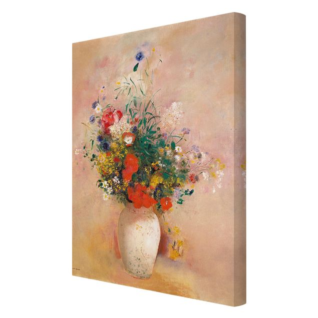 Obrazy motywy kwiatowe Odilon Redon - Wazon z kwiatami (tło różane)