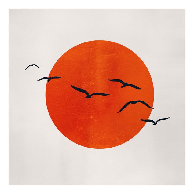 Obrazy ze zwierzętami Stado ptaków na tle czerwonego słońca I