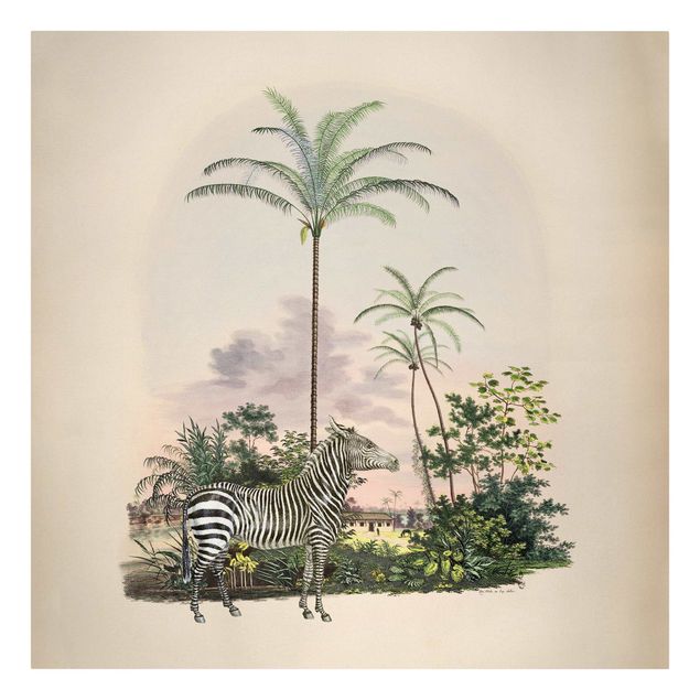 Obraz vintage Zebra na tle palm ilustracja