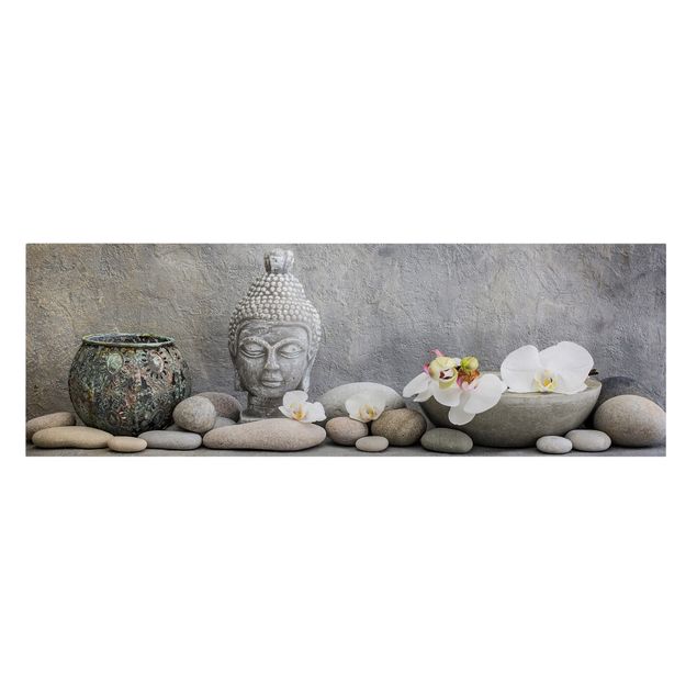 Obrazy duchowość Budda Zen z białymi orchideami