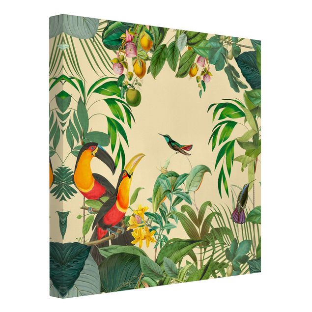 Obrazy zwierzęta Kolaże w stylu vintage - Ptaki w dżungli